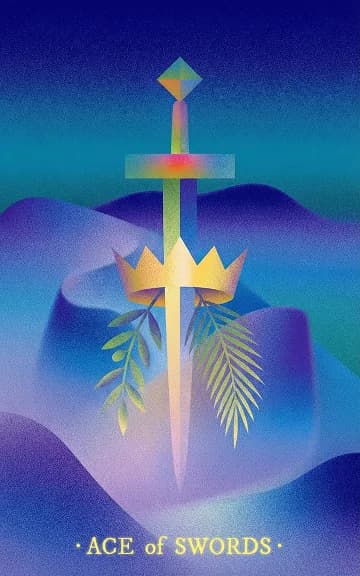 Ace of Swords tarot card — blurred background for WooMoo app download
