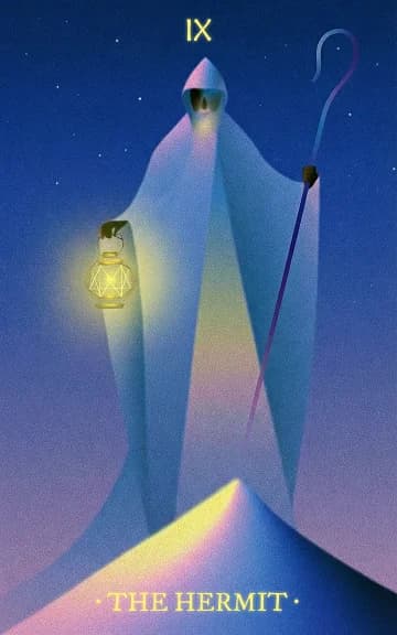 The Hermit tarot card — blurred background for WooMoo app download
