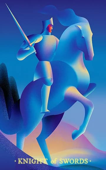 Knight of Swords tarot card — blurred background for WooMoo app download