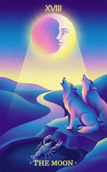 The Moon tarot card — blurred background for WooMoo app download