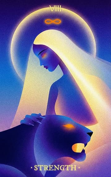 Strength tarot card — blurred background for WooMoo app download