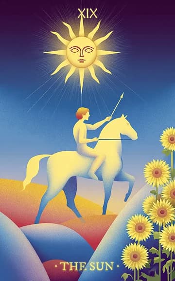 The Sun tarot card — blurred background for WooMoo app download